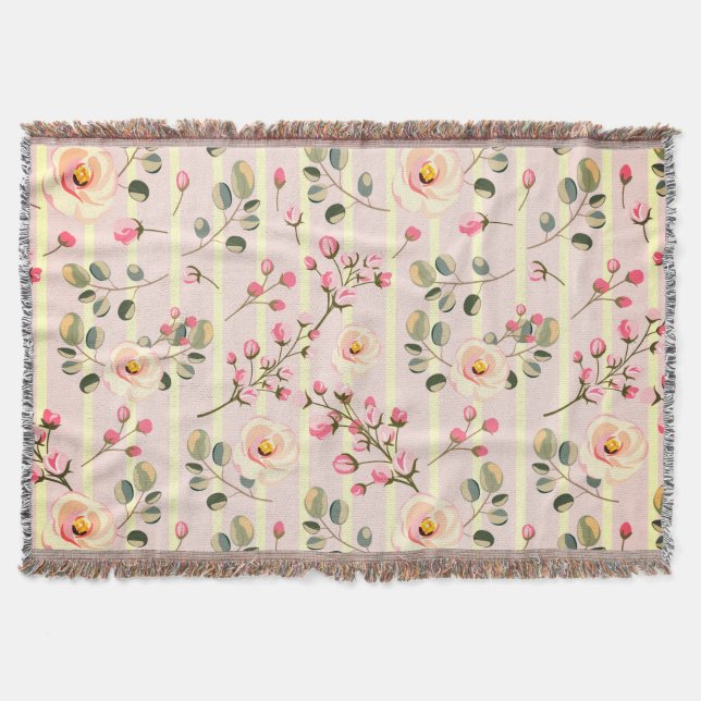 Soft Pink Floral Stripe Pattern Decke (Vorderseite)