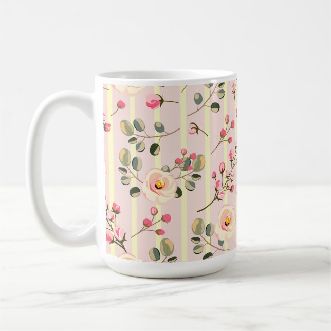 Soft Pink Floral Stripe Pattern Kaffeetasse (Links)