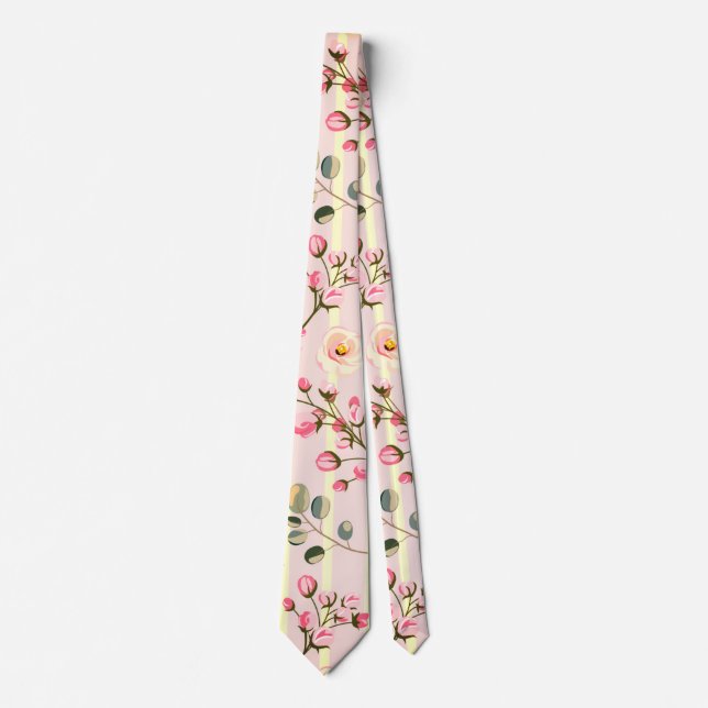Soft Pink Floral Stripe Pattern Krawatte (Vorderseite)