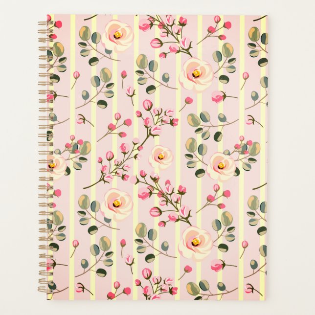 Soft Pink Floral Stripe Pattern Planer (Vorderseite)