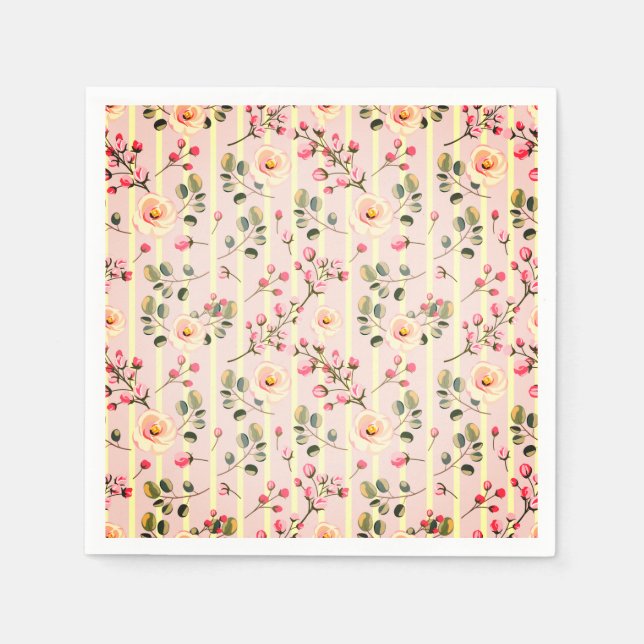 Soft Pink Floral Stripe Pattern Serviette (Vorderseite)
