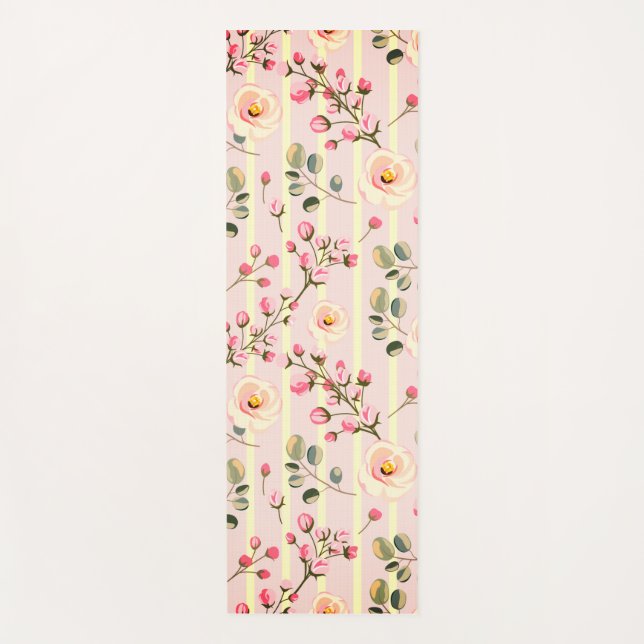 Soft Pink Floral Stripe Pattern Yogamatte (Vorderseite)