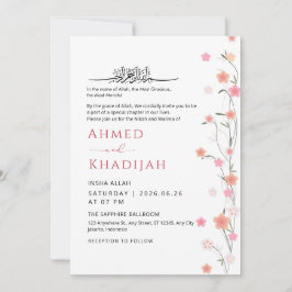 Soft Pink Floral Vine Islamic Wedding Nikah Einladung