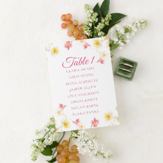 Soft Pink Floral Wedding Seating Chart Card Tischnummer