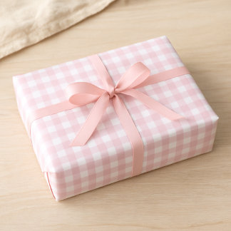 Soft Pink Gingham Wrapping Paper Geschenkpapier Set