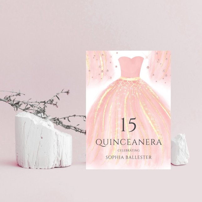 Soft Pink Glitzer Dress Sweet 15 Quinceanera Party Einladung (Von Creator hochgeladen)