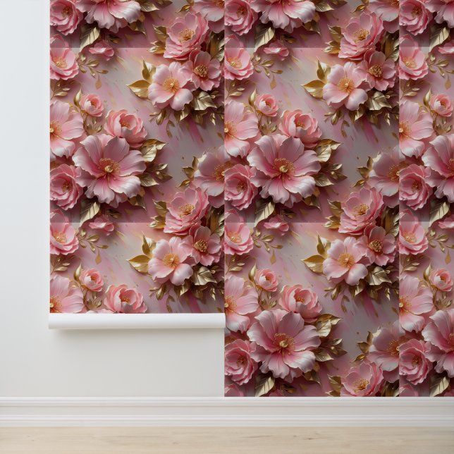 Soft Pink Gold Botanische Peel und Stick Tapete (Anwendung)