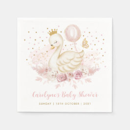 Soft Pink Gold Swan Princess Balloon Baby Girl Serviette