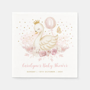 Soft Pink Gold Swan Princess Balloon Baby Girl Serviette