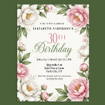 Soft Pink Magnolia and Peony 30th Birthday  Einladung<br><div class="desc">Celebrate a milestone moment with this elegant floral 30th birthday invitation featuring a graceful botanical design inspired by romantic garden blooms. Soft pink peonies and creamy white magnolia flowers frame the layout with lush green leaves, creating a timeless and feminine aesthetic that is perfect for a sophisticated birthday celebration. The...</div>
