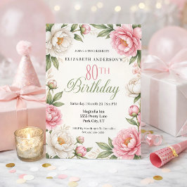 Soft Pink Magnolia and Peony 80th Birthday  Einladung