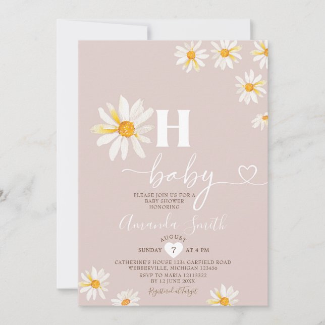 Soft Pink Oh Baby Daisy Blume Boho Babydusche Einladung (Vorderseite)