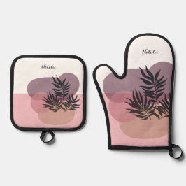 Soft Pink Pastel Abstract Tropical Ofenhandschuh & Topflappen-Set