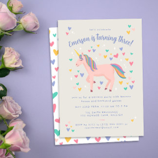 Soft Pink Pastel Rainbow Unicorn Geburtstagsparty Einladung