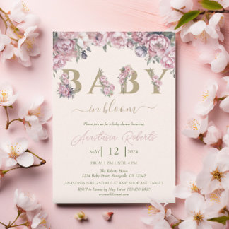 Soft Pink Peonies Elegante Blumen Baby Dusche Einladung