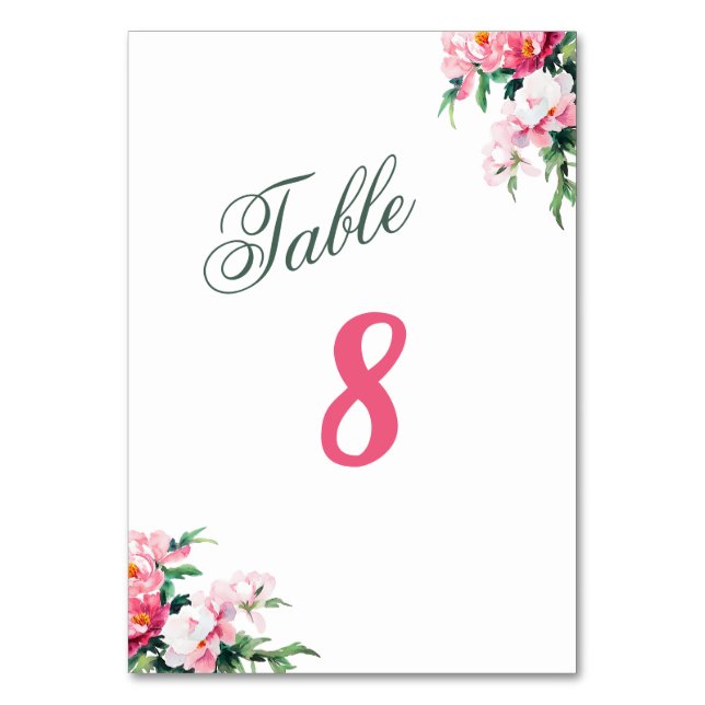 Soft Pink Peony & Eucalyptus Floral Wedding  Tischnummer (Vorderseite)