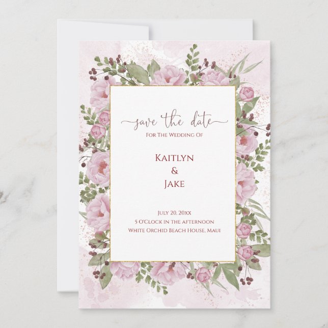 Soft Pink Peony Wedding Invitation Save The Date (Vorderseite)