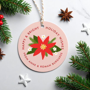 Soft Pink Red Poinsettia Weihnachtsgeschenk Geschenkanhänger