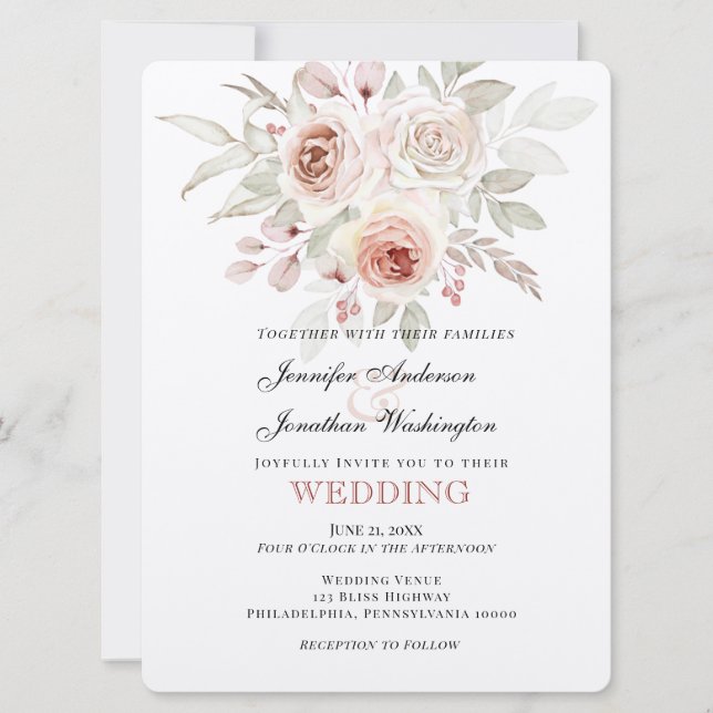 Soft Pink Romantic Rose Wedding Einladung (Vorderseite)
