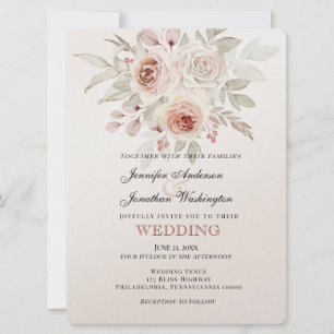 Soft Pink Romantic Rose Wedding Einladung