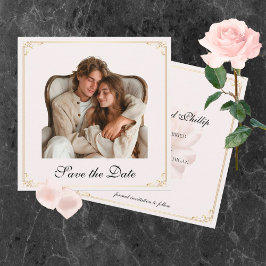 Soft Pink Rose Flat Save the Date Card