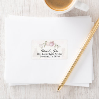 Soft Pink Roses & Bride and Groom Collection Adressaufkleber
