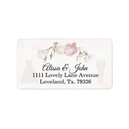Soft Pink Roses & Bride and Groom Collection Adressaufkleber