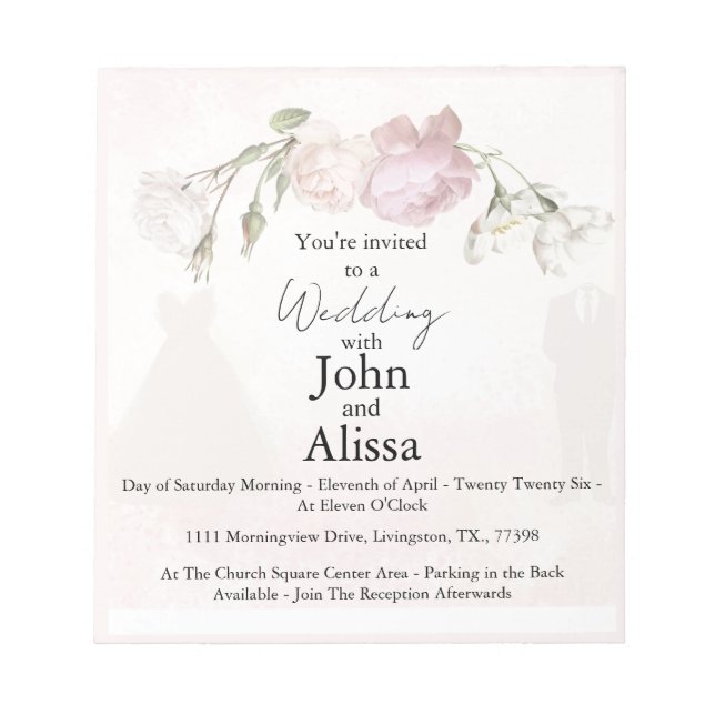Soft Pink Roses & Bride and Groom Collection Notep Notizblock (Vorderseite)