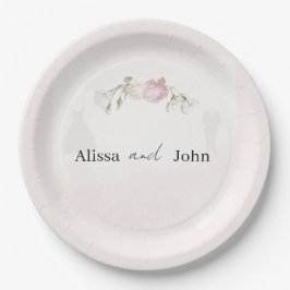 Soft Pink Roses & Bride and Groom Collection Pappteller