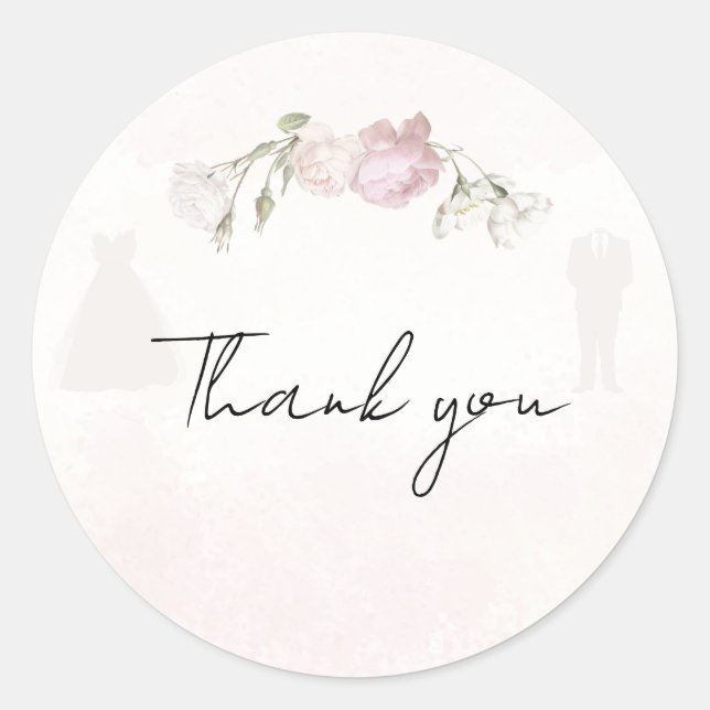 Soft Pink Roses & Bride and Groom Collection Runder Aufkleber (Vorderseite)