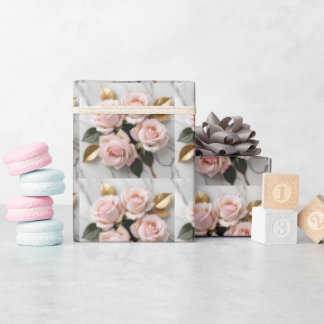 Soft Pink Roses With Delicate Golden Leaves Geschenkpapier
