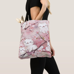 Soft Pink Sakura Blume Niedliche Katzen Muster Tasche