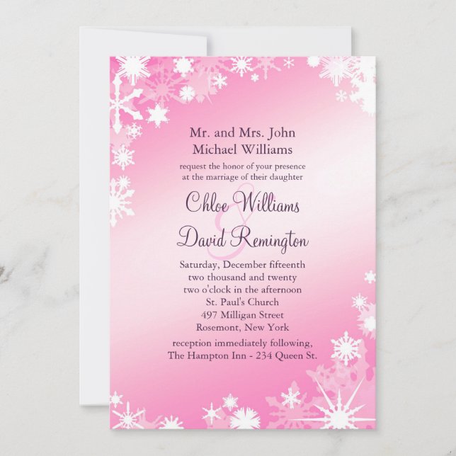 Soft Pink Snowflakes Einladung Hochzeit 2 (Vorderseite)