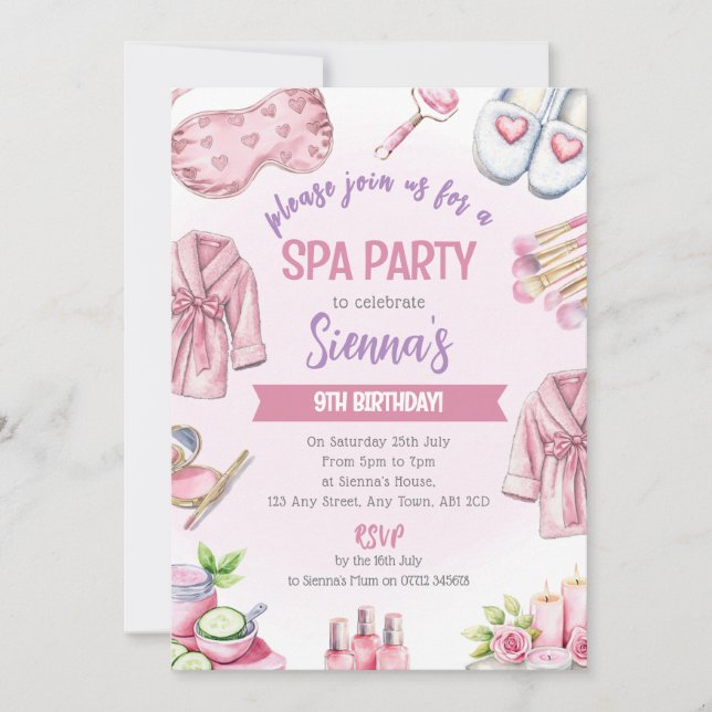 Soft Pink Spa Party Invitation - Relax & Pamper Einladung (Vorderseite)