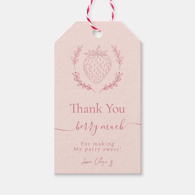 Soft Pink Strawberry Minimalistisch Birthday Favor Geschenkanhänger (Vorderseite)