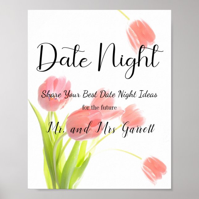 Soft Pink Tulips Paar Datum Nacht Zeichen Poster (Vorne)