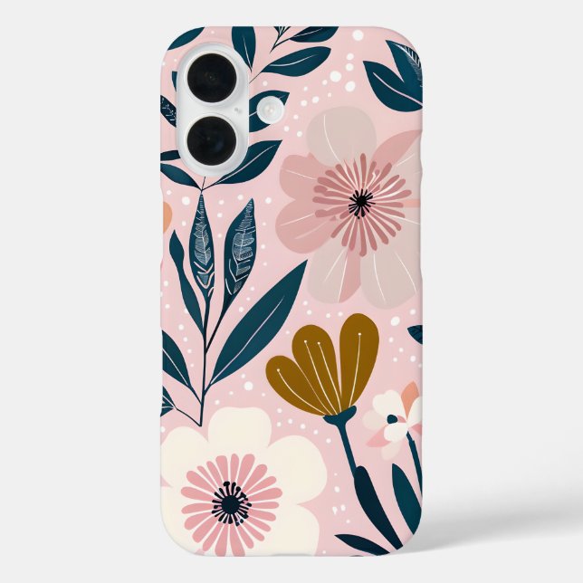 Soft Pink und Aquamarine Feminine Blumenkoffer iPhone 16 Hülle (Rückseite)