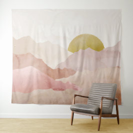 Soft Pink Watercolor Berge Landschaftsbild Tapeste Wandteppich