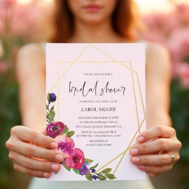 Soft Pink Watercolor Floral Foil Invitation (Créateur téléchargé)