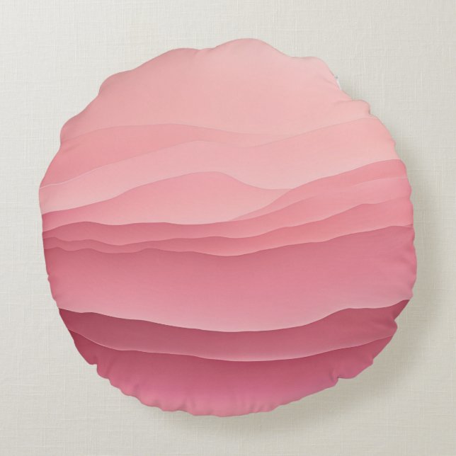 Soft Pink Waves Kunst Rundes Kissen (Rückseite)