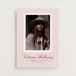 Soft Pink White Stamp Graduation Announcement card Einladung