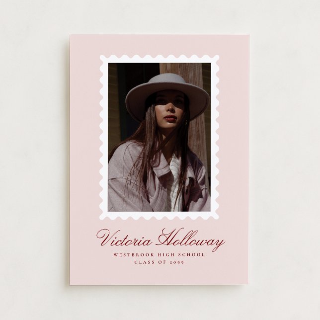 Soft Pink White Stamp Graduation Announcement card Einladung (Von Creator hochgeladen)