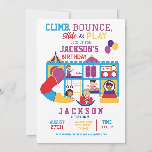 Soft Play Bounce Anniversaire Fête Invitation (Devant)