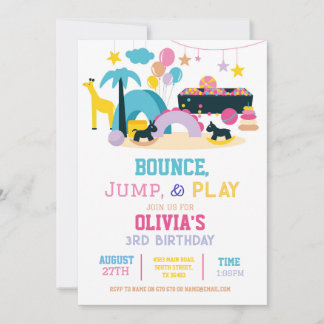 Soft Play Bounce Jump Geburtstag Pink Girls Party Einladung