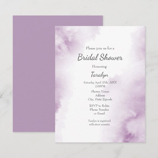 Soft Plum Mauve Watercolor Abstrakte Rahmen Einladung (Vorne/Hinten)