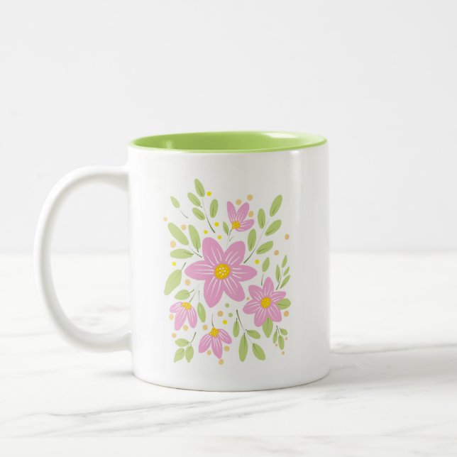 Soft Plum Pink Floral Bouquet Zweifarbige Tasse (Links)