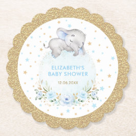 Soft Powder Blue Gold Stars Elephant Baby Dusche Untersetzer