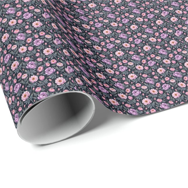 Soft Purple and Pink Floral Geschenkpapier (Rolleneckpunkt)