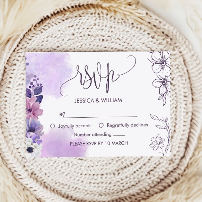 Soft Purple Floral RSVP Card Karte (Von Creator hochgeladen)