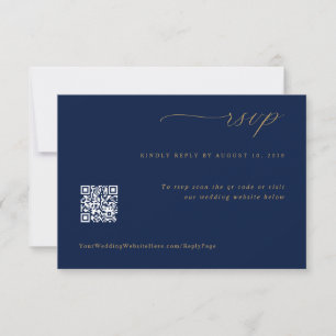 Soft Romantic Navy Blue Gold Hochzeit QR Code RSVP Karte